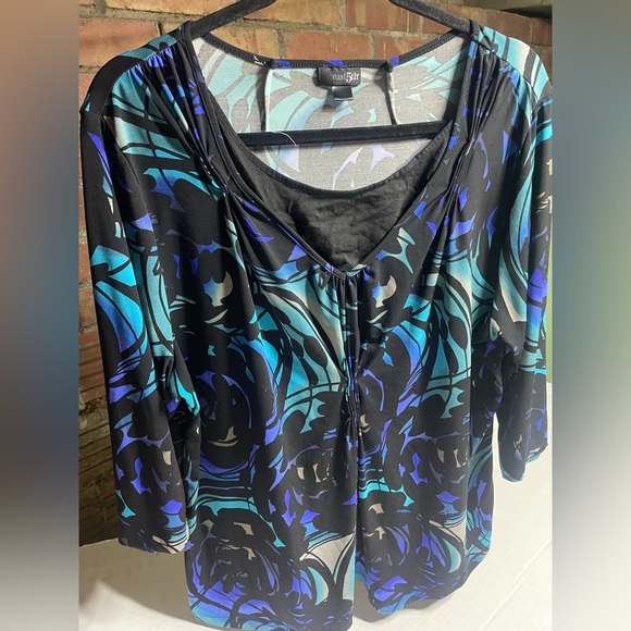 East 5th  Blue and Purple Ruched Tie Front Blouse dimensions in the photos Large - Picture 1 of 11